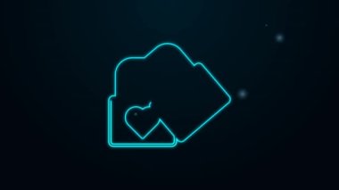 Siyah arkaplanda kalp ikonu olan parlak neon hat kilidi. Kilitli Kalp. Aşk sembolü ve anahtar deliği işareti. Sevgililer Günü sembolü. 4K Video hareketli grafik canlandırması