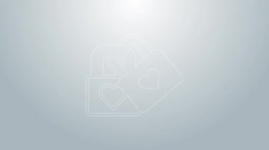 Mavi Hat Kilidi, gri arkaplanda kalp simgesi var. Kilitli Kalp. Aşk sembolü ve anahtar deliği işareti. Sevgililer Günü sembolü. 4K Video hareketli grafik canlandırması