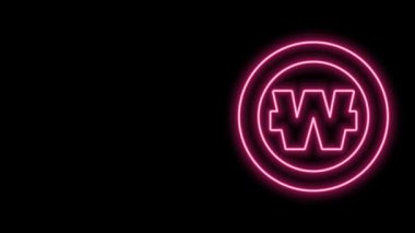 Parlayan neon hattı Güney Kore siyah arka planda izole edilmiş madeni para ikonu kazandı. Güney Kore para birimi işi, ödeme ve finans. 4K Video hareketli grafik canlandırması