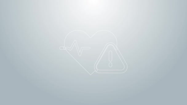 Blue line Heart rate icon isolated on grey background. Heartbeat sign. Heart pulse icon. Cardiogram icon. 4K Video motion graphic animation — Stock Video
