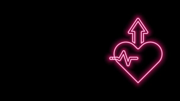 Glowing neon line Heartbeat increase icon isolated on black background. Increased heart rate. 4K Video motion graphic animation — Stock Video