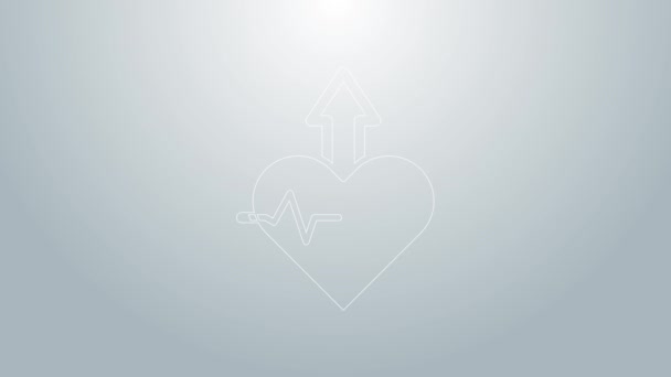 Línea azul Heartbeat aumentar icono aislado sobre fondo gris. Aumento de la frecuencia cardíaca. Animación gráfica de vídeo 4K — Vídeo de stock