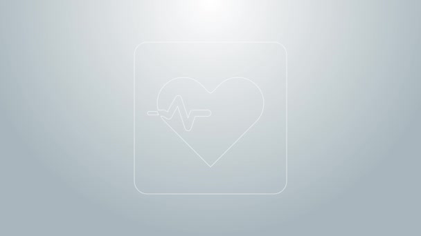 Blaue Linie Herzfrequenzsymbol isoliert auf grauem Hintergrund. Herzschlagzeichen. Herzpuls-Symbol. Kardiogramm-Symbol. 4K Video Motion Grafik Animation — Stockvideo