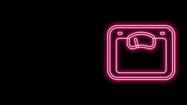 Glowing neon line Bathroom scales icon isolated on black background. Weight measure Equipment. Weight Scale fitness sport concept. 4K Video motion graphic animation — Stock Video