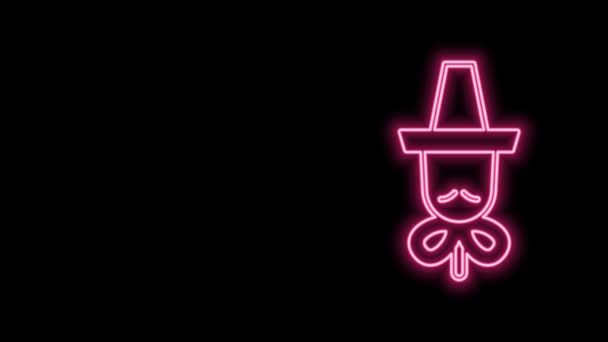 Ragyogó neon vonal Hagyományos koreai kalap ikon elszigetelt fekete háttérrel. 4K Videó mozgás grafikus animáció — Stock videók