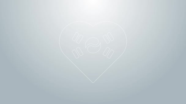Linea blu Love Korea emblema con il cuore nell'icona della bandiera nazionale isolato su sfondo grigio. Animazione grafica 4K Video motion — Video Stock