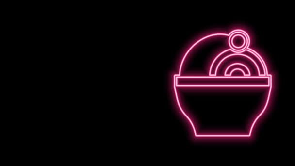 Leuchtende Neon Line Ramen Suppenschale mit Nudeln Symbol isoliert auf schwarzem Hintergrund. Schüssel mit traditioneller asiatischer Nudelsuppe. 4K Video Motion Grafik Animation — Stockvideo