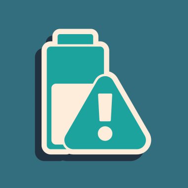 Yeşil akıllı telefon şarj ikonu yeşil arka planda izole edildi. Şarjı az bir telefon. Uzun gölge tarzı. Vektör