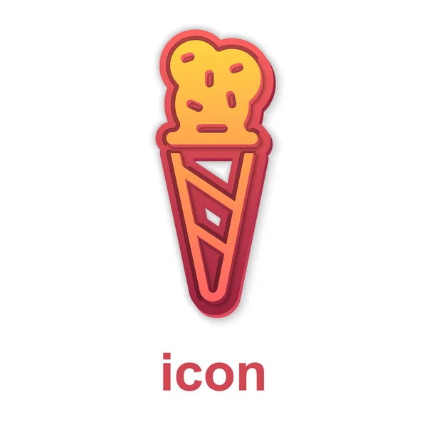 Золотое мороженое в вафельном конусе значок изолирован на белом фоне. Милый символ. Вектор — стоковый вектор