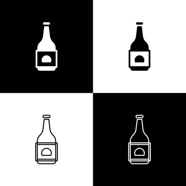 Set Beer bottle icon isolated on black and white background. Vector — Stock Vector