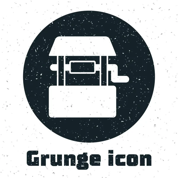 Grunge Well icon isolated on white background. Monochrome vintage drawing. Vector — Stock Vector