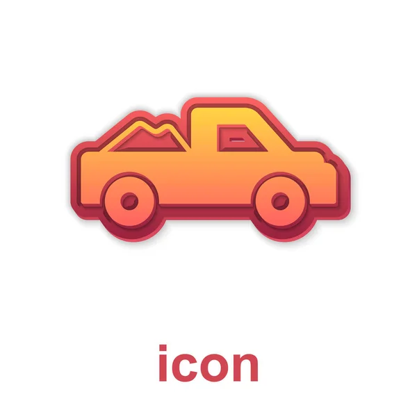 Gouden pick-up truck pictogram geïsoleerd op witte achtergrond. Vector — Stockvector