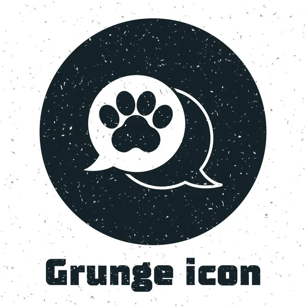 Icono de impresión Grunge Paw aislado sobre fondo blanco. Huella de pata de perro o gato. Rastreo animal. Dibujo vintage monocromo. Vector — Vector de stock