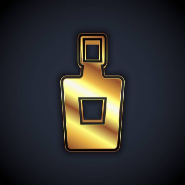Siyah arka planda izole edilmiş altın tekila şişesi ikonu. Meksika alkolü. Vektör
