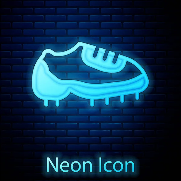 Icono de bota de neón brillante aislado en el fondo de la pared de ladrillo. Vector — Vector de stock