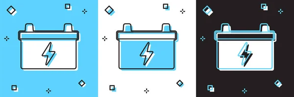 Set Autó akkumulátor ikon elszigetelt kék-fehér, fekete háttér. Akkumulátor akkumulátor energia és elektromos akkumulátor akkumulátor. Vektor — Stock Vector