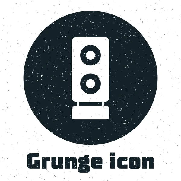 Значок колонки Grunge Stereo изолирован на белом фоне. Звуковые динамики. Музыкальный символ. Музыкальное оборудование для колонн. Монохромный винтажный рисунок. Вектор — стоковый вектор