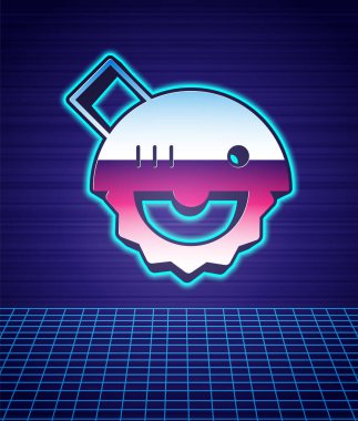 Çelik dişli disk ikonuna sahip Retro stili elektrikli dairesel testere gelecekten izole edilmiş manzara. Tahta ya da metal kesmek için elektrikli el aleti. 80 'lerin moda partisi. Vektör