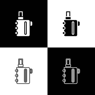 Elektronik sigara ikonunu siyah beyaz arkaplanda izole et. Tüttürme aleti. Buharlaştırıcı Cihaz. Vektör