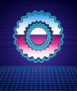 Retro stil Sun simgesi fütüristik manzara arkaplanını izole etti. 80 'lerin moda partisi. Vektör