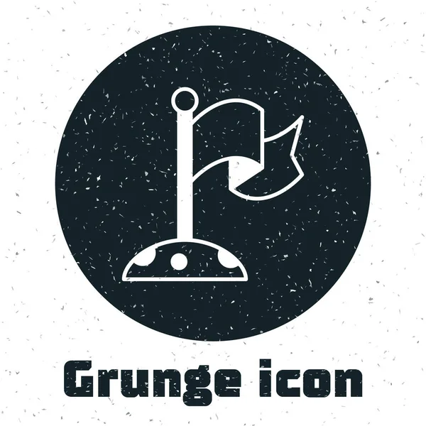 Grunge Moon mit Flaggensymbol auf weißem Hintergrund. Monochrome Vintage-Zeichnung. Vektor — Stockvektor