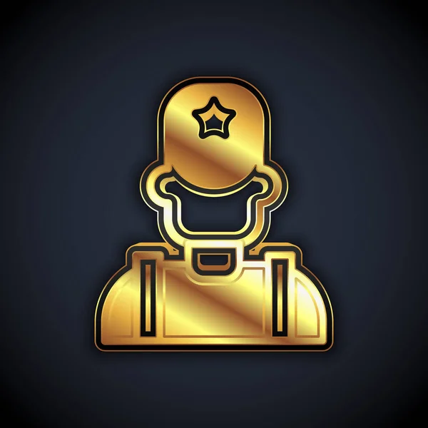 Chapeau de cow-boy de shérif d'or avec icône de badge étoile isolé sur fond noir. Agent de police. Vecteur — Image vectorielle
