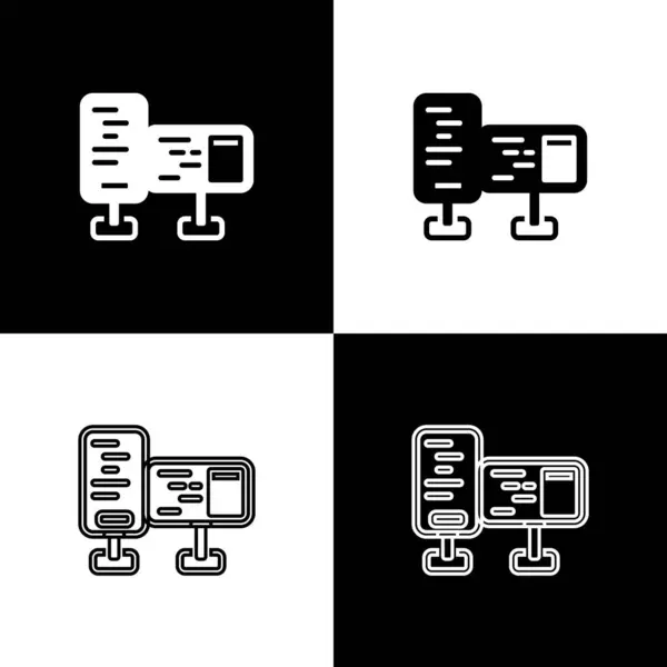 Állítsa Computer monitor képernyő ikon elszigetelt fekete-fehér háttér. Elektronikus eszköz. Előre nézz. Vektor — Stock Vector