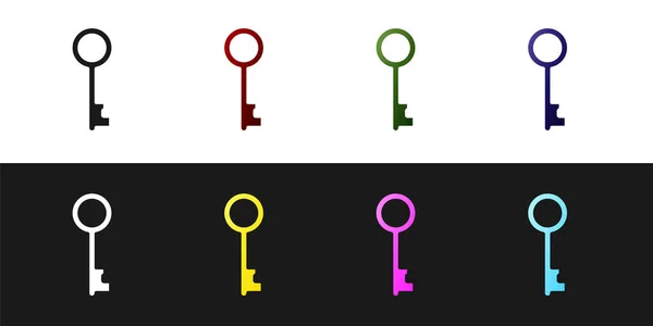 Setzen Sie das alte Schlüsselsymbol isoliert auf schwarzem und weißem Hintergrund. Vektor — Stockvektor