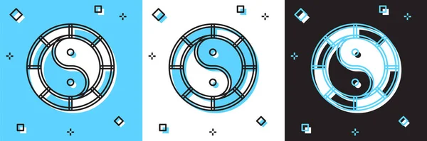 Setzen Sie Yin Yang Symbol der Harmonie und Balance-Symbol isoliert auf blauem und weißem, schwarzem Hintergrund. Vektor — Stockvektor