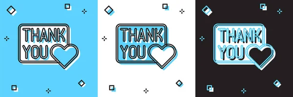 Set Thank you with heart icon isolated on blue and white, black background. Handwritten lettering. Vector — Stock Vector