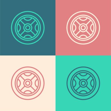 Pop Art Line Araba Tekerleği simgesi renk arkaplanında izole edildi. Vektör