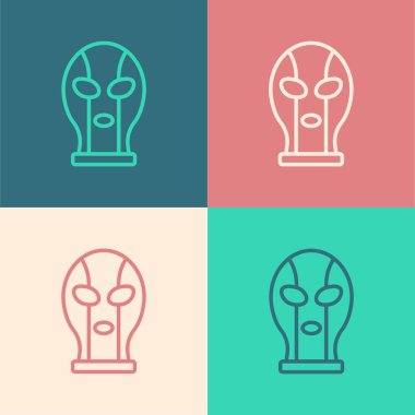 Pop sanat çizgisi Meksikalı güreşçi ikonu renk arkaplanda izole edilmiş. Vektör