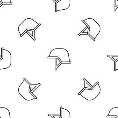 Gri çizgi askeri miğfer ikonu beyaz arka planda kusursuz desen izole etti. Ordu şapkasının savunma ve koruma sembolü. Koruyucu şapka. Vektör