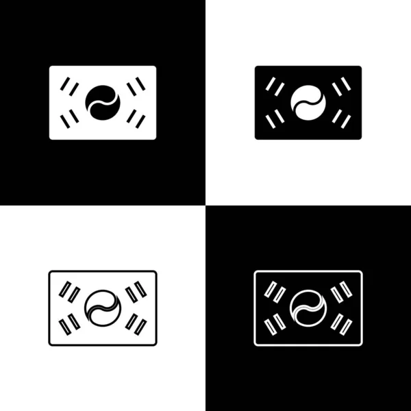 Set South Korea flag icon isolated on black and white background. Vector — Stock Vector
