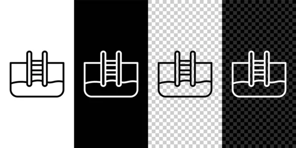 Set line Swimming pool with ladder icon isolated on black and white,transparent background. Vector — 스톡 벡터