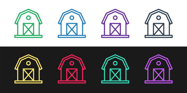 Set line Farm house icon isolated on black and white background. Vector