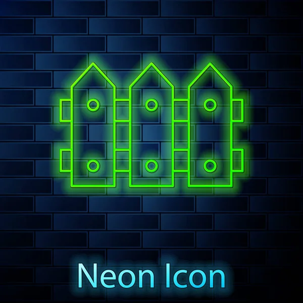 Świecąca neon linia Ogrodzenie ogrodzenia drewniana ikona izolowana na tle cegły ściany. Wektor — Wektor stockowy