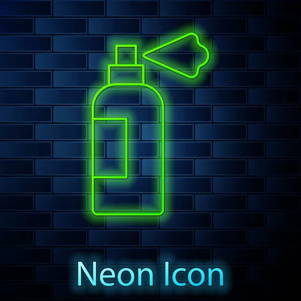 Linea neon incandescente icona dello shampoo Pet isolato su sfondo muro di mattoni. Segno di cura degli animali. Simbolo di pulizia cane. Vettore — Vettoriale Stock