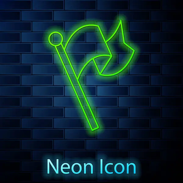 Ragyogó neon vonal Flag ikon elszigetelt téglafal háttér. Győzelem, győzelem és legyőzni csapások koncepció. Vektor — Stock Vector