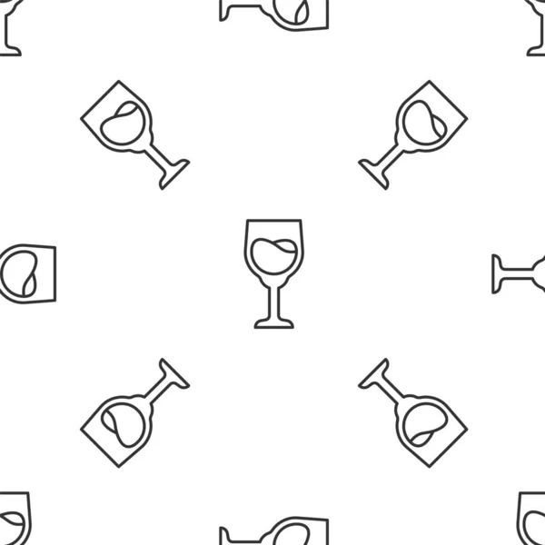 Graue Linie Weinglas-Symbol isoliert nahtlose Muster auf weißem Hintergrund. Weinglasschild. Vektor — Stockvektor