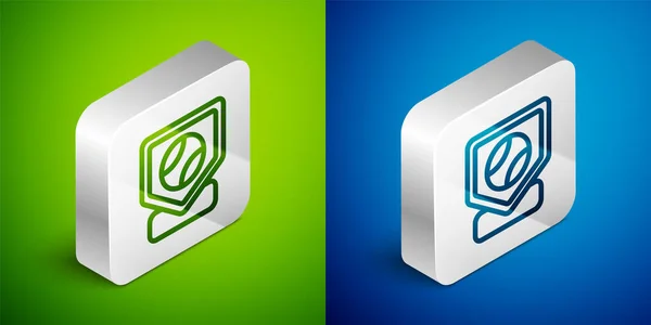 Isometric line Baseball base icon isolated on green and blue background. Silver square button. Vector — 스톡 벡터