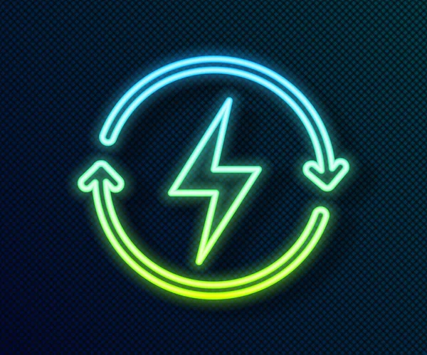 Linea neon luminosa Icona di ricarica isolata su sfondo nero. Segno di energia elettrica. Vettore — Vettoriale Stock