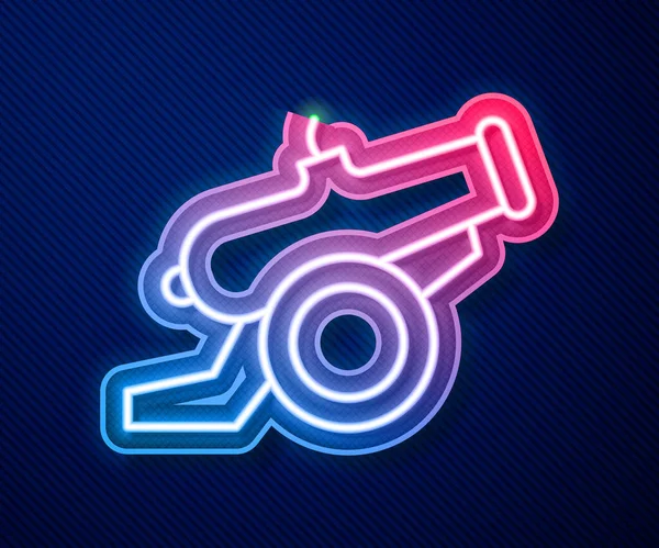 Glödande neon linje Cannon ikon isolerad på blå bakgrund. Vektor — Stock vektor