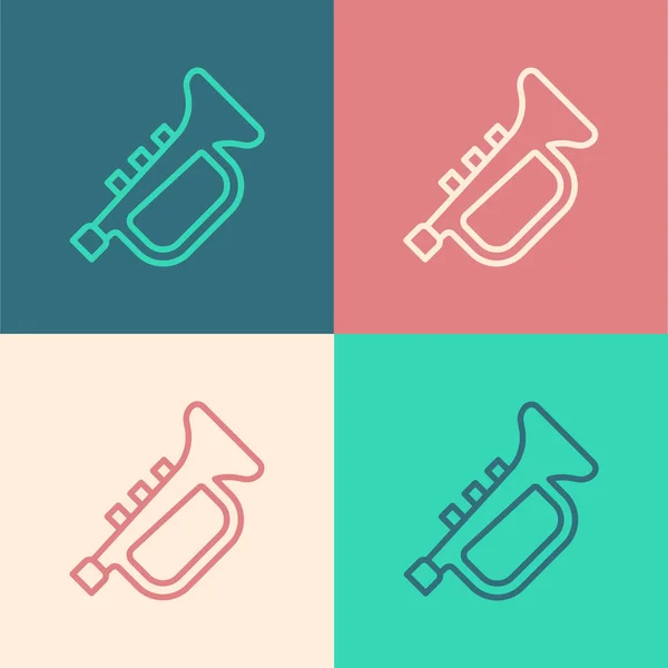 Pop art line Musik instrumen trompet ikon terisolasi di latar belakang warna. Vektor - Stok Vektor