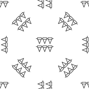 Gri çizgi karnaval çelengi beyaz arka planda iz bırakmayan ikon şeklinde izole edilmiş. Doğum günü kutlaması için parti flamaları, festival dekorasyonu. Vektör