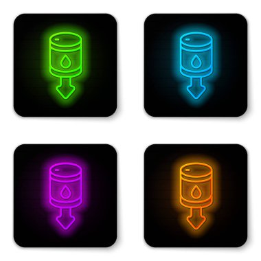 Parlayan neon hattı Beyaz zemin üzerinde izole edilmiş ham petrol fiyatlarındaki düşüş. Petrol endüstrisi krizi konsepti. Siyah kare düğme. Vektör