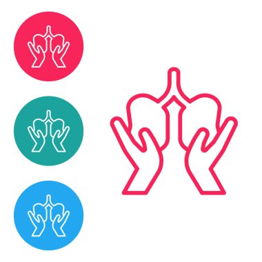 Kırmızı çizgi Ciğerleri simgesi beyaz arkaplanda izole edildi. Simgeleri daire düğmelerine ayır. Vektör