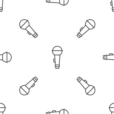 Gri çizgi mikrofon ikonu beyaz arka planda kusursuz desen izole etti. Radyodaki mikrofondan. Sözcü işareti. Vektör