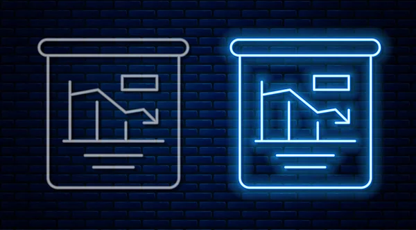 Leuchtende Neon-Linie Tortendiagramm Infografik-Symbol isoliert auf Backsteinwand Hintergrund. Diagrammdiagramm-Zeichen. Weltfinanzkrise. Vektor — Stockvektor
