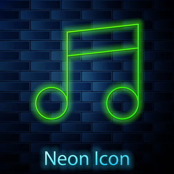 Linha de néon brilhante Nota musical, ícone de tom isolado no fundo da parede de tijolo. Vetor — Vetor de Stock